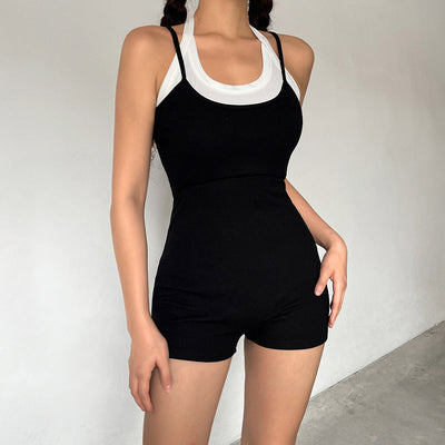 Fake two-piece halter strap jumpsuit