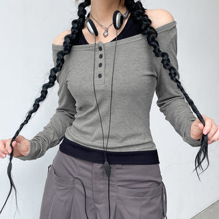 Fake Two-Round Neck Knitted top