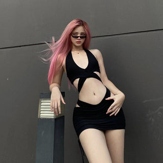 Cross-neck Hollow-out Jumpsuit