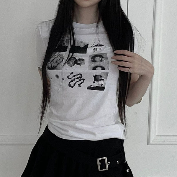 Retro print casual T-shirt