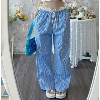 Lace stitching loose straight pants
