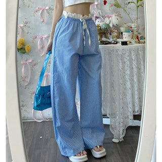 Lace stitching loose straight pants