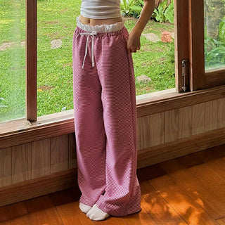 Lace stitching loose straight pants