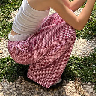 Lace stitching loose straight pants