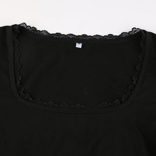 Lace U-neck long-sleeved Top