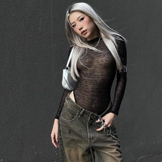 Dark letter printed jumpsuit top