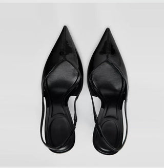 black patent mules