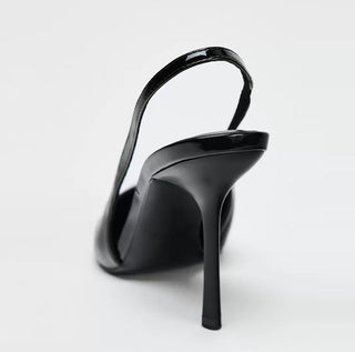 black patent mules