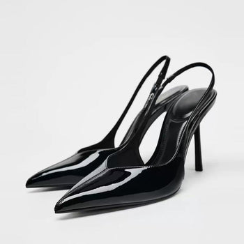 black patent mules