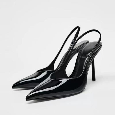 black patent mules