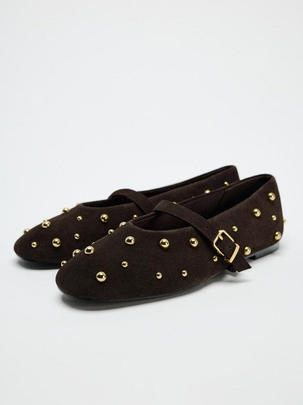 suede rivet flats