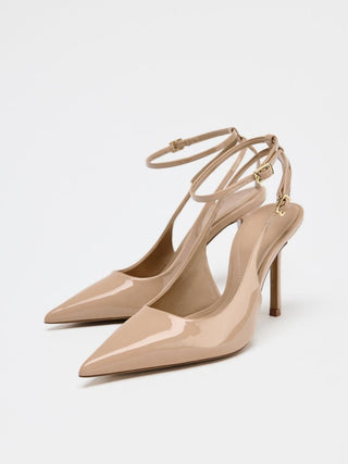 beige patent heels