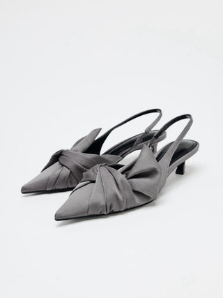 gray satin mules