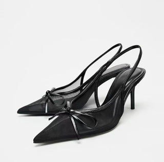black mesh heels