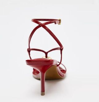 red strappy sandals