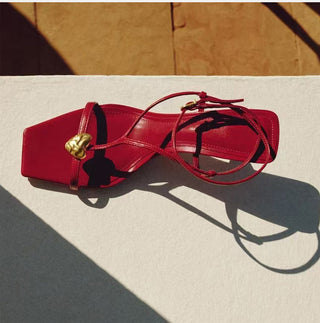 red strappy sandals