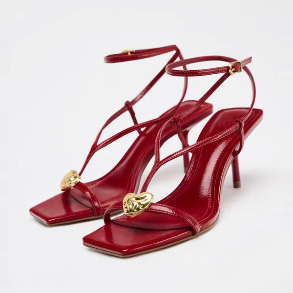 red strappy sandals