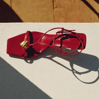 red strappy sandals