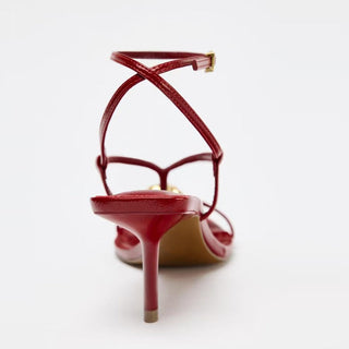 red strappy sandals