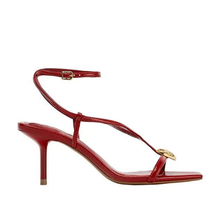 red strappy sandals