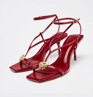 red strappy sandals