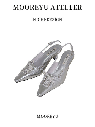 silver bow heels