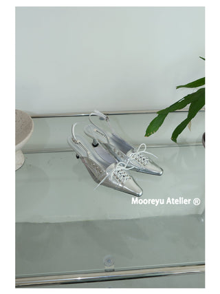 silver bow heels