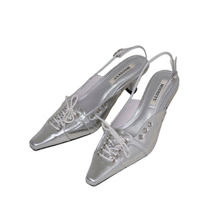 silver bow heels