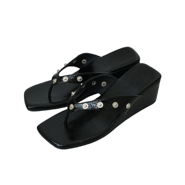 black rivet flip-flops