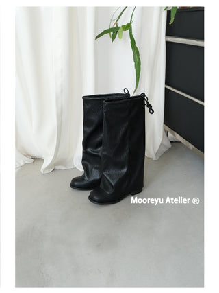 black pleated boots
