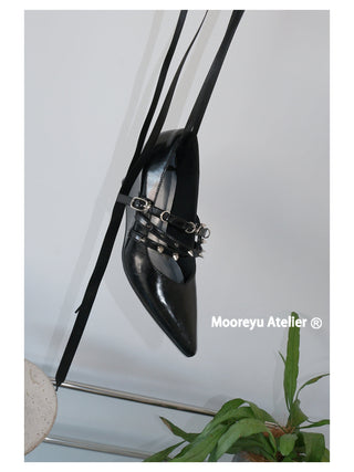 black pointed heels
