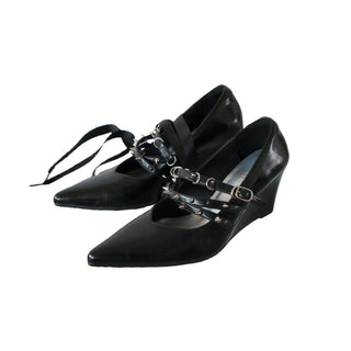 black pointed heels