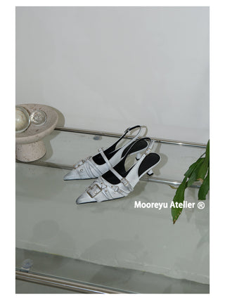 silver buckle mules