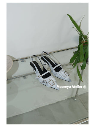 silver buckle mules
