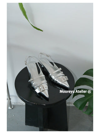 silver buckle mules