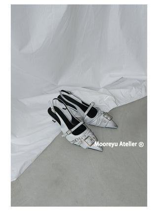 silver buckle mules