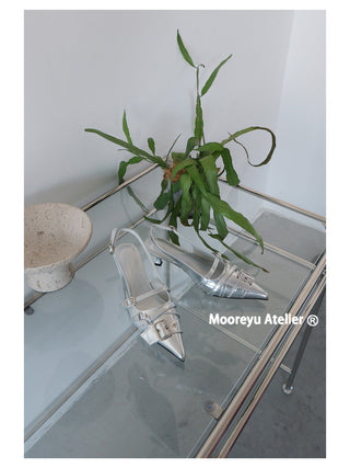 silver buckle mules