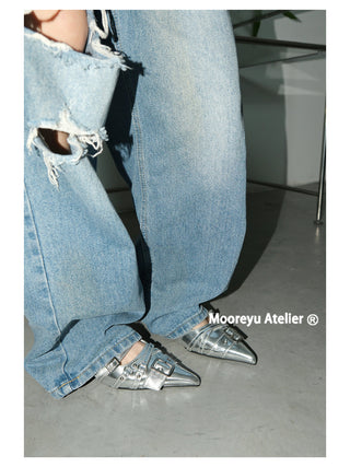 silver buckle mules