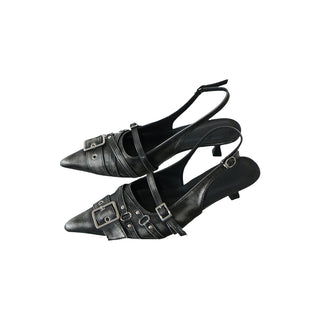 silver buckle mules