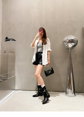 Riveted Denim Short Boots