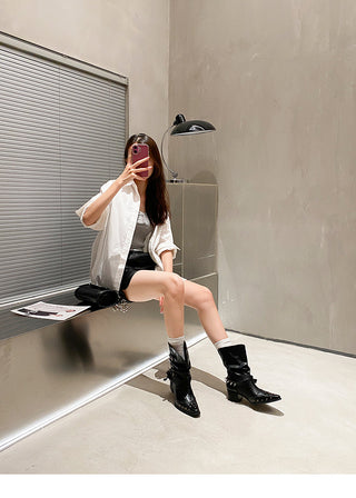 Riveted Denim Short Boots