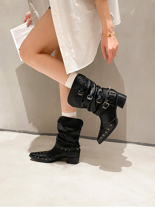 Riveted Denim Short Boots