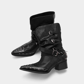 Riveted Denim Short Boots
