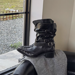 Riveted Denim Short Boots