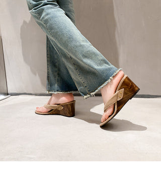 Wood Grain Heel Sandals