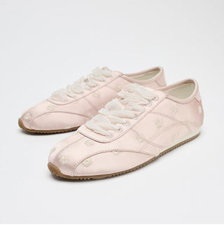 Embroidered Low Heel Flats