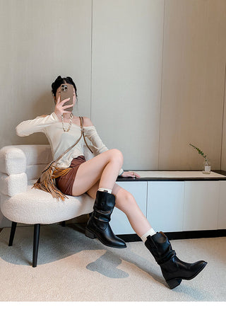Pleated Pile Ankle Boots