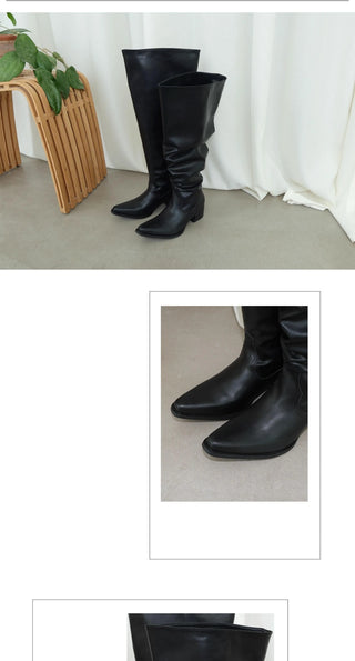 pleated long boots
