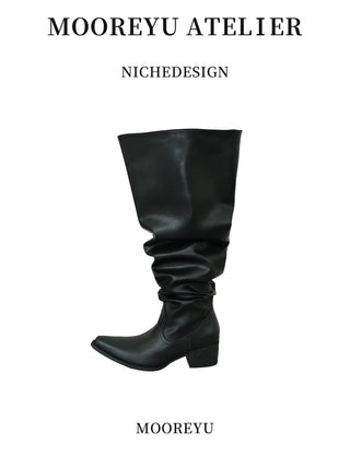 pleated long boots