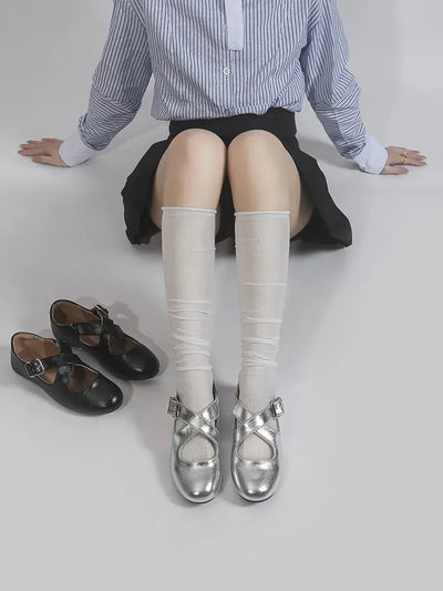 silver Mary Janes